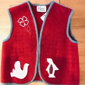 MACPHEE WORKSHOP Red Wool Vest with Animal and Flower motifs Size Medium